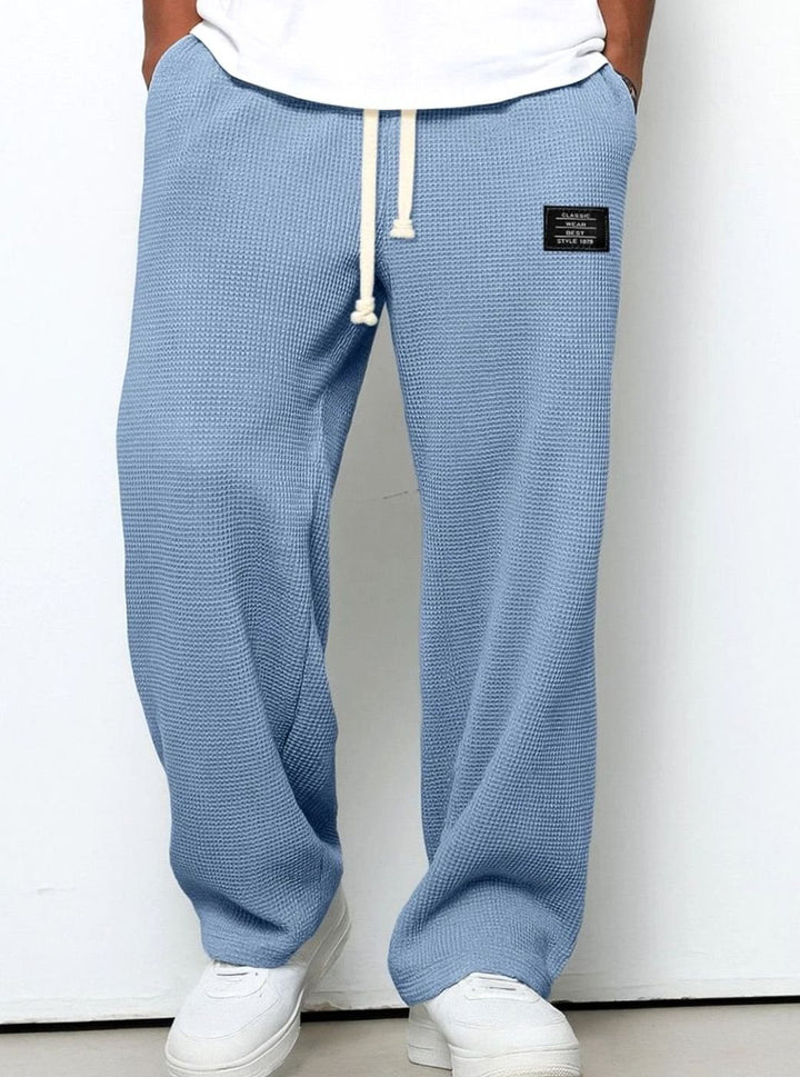 Men's Relaxed-Fit Wide-Leg Waffle-Knit Drawstring Pants - Sky Blue