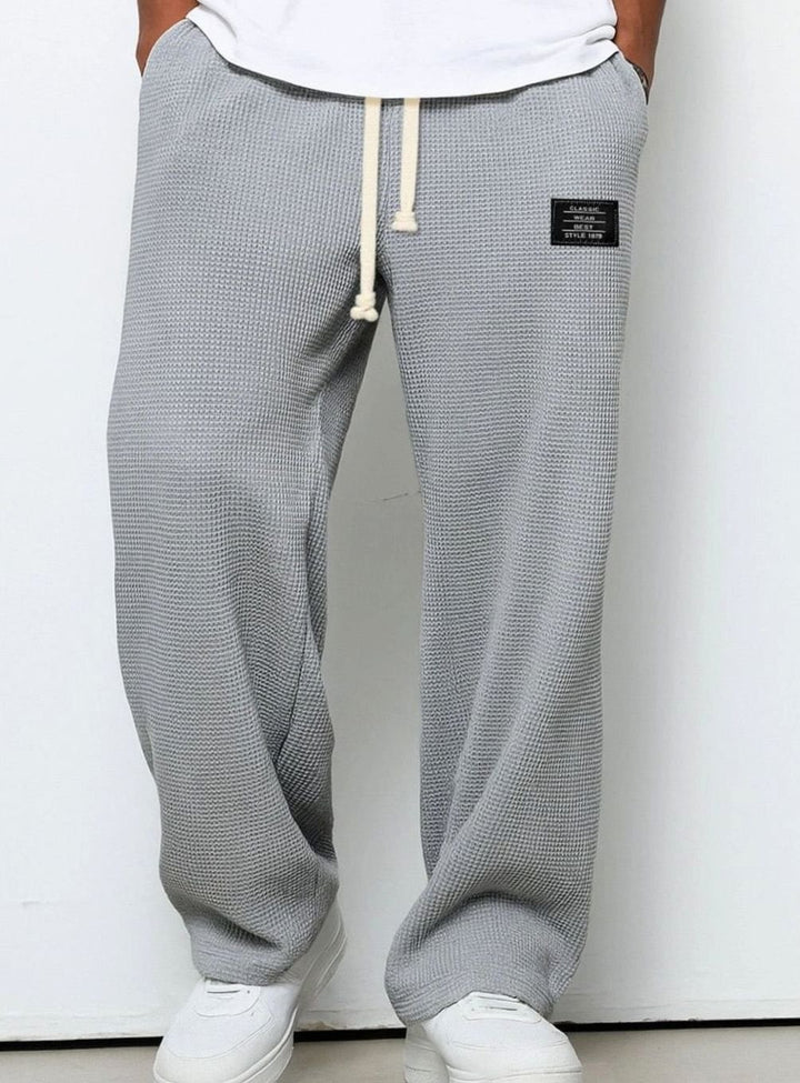 Men's Relaxed-Fit Wide-Leg Waffle-Knit Drawstring Pants - Gray