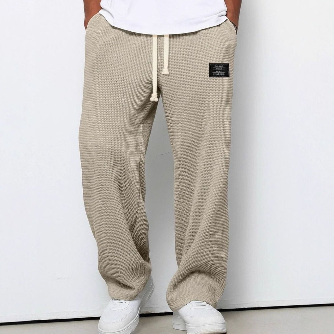 Men's Relaxed-Fit Wide-Leg Waffle-Knit Drawstring Pants - Khaki