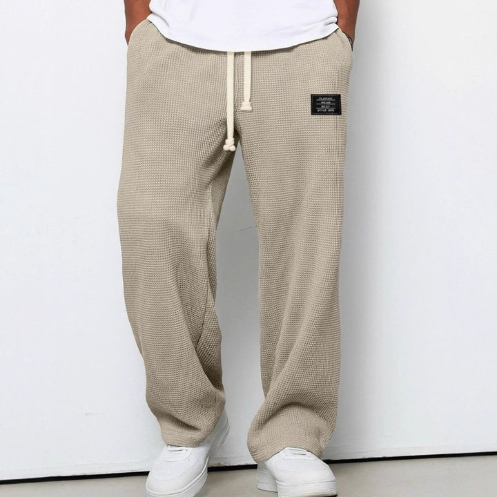 Men's Relaxed-Fit Wide-Leg Waffle-Knit Drawstring Pants - Khaki