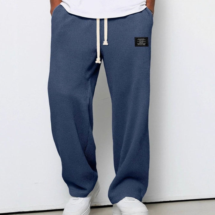 Men's Relaxed-Fit Wide-Leg Waffle-Knit Drawstring Pants - Blue
