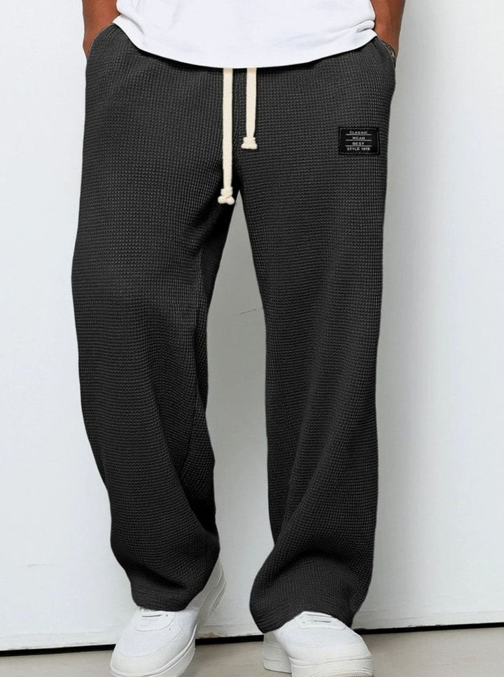 Men's Relaxed-Fit Wide-Leg Waffle-Knit Drawstring Pants - Black