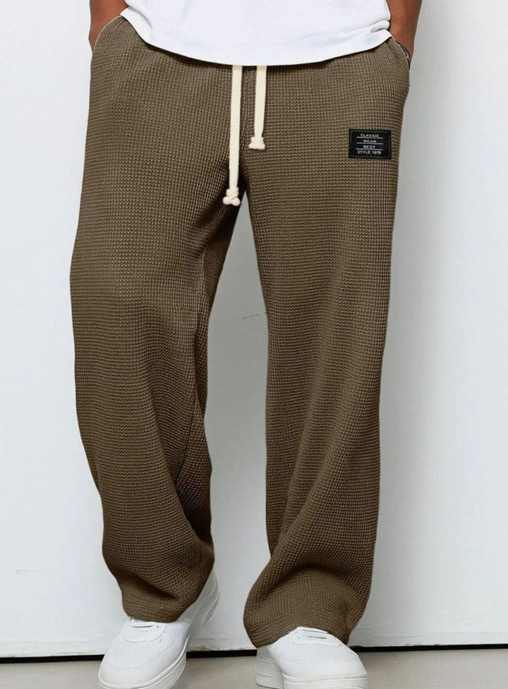 Men's Relaxed-Fit Wide-Leg Waffle-Knit Drawstring Pants - Dark Brown