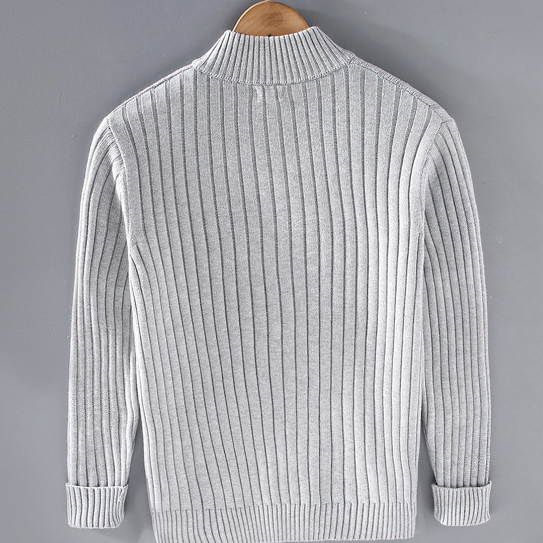 Men's Ribbed-Knit Full-Zip Stand-Collar Winter Cardigan Sweater