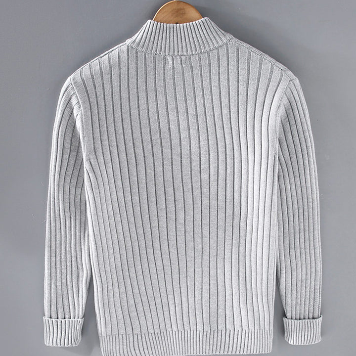 Men's Ribbed-Knit Full-Zip Stand-Collar Winter Cardigan Sweater