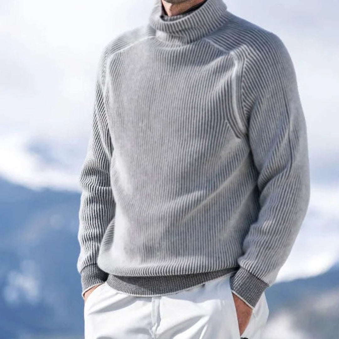 Men's Ribbed Knit Turtleneck Sweater - Gray