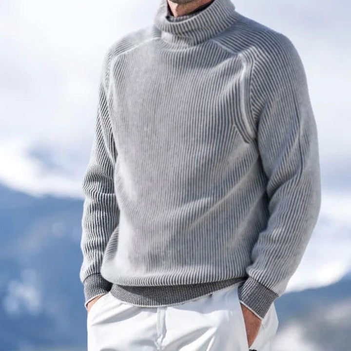 Men's Ribbed Knit Turtleneck Sweater - Gray
