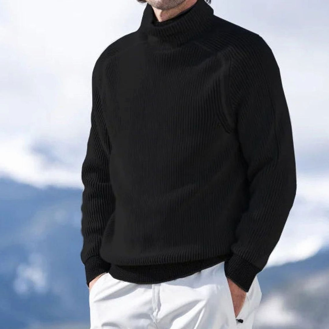 Men's Ribbed Knit Turtleneck Sweater - Black
