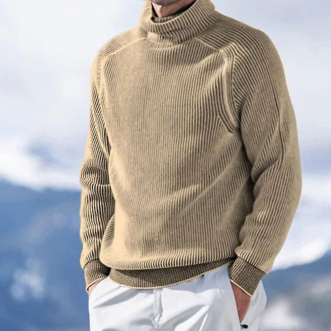 Men's Ribbed Knit Turtleneck Sweater - Khaki