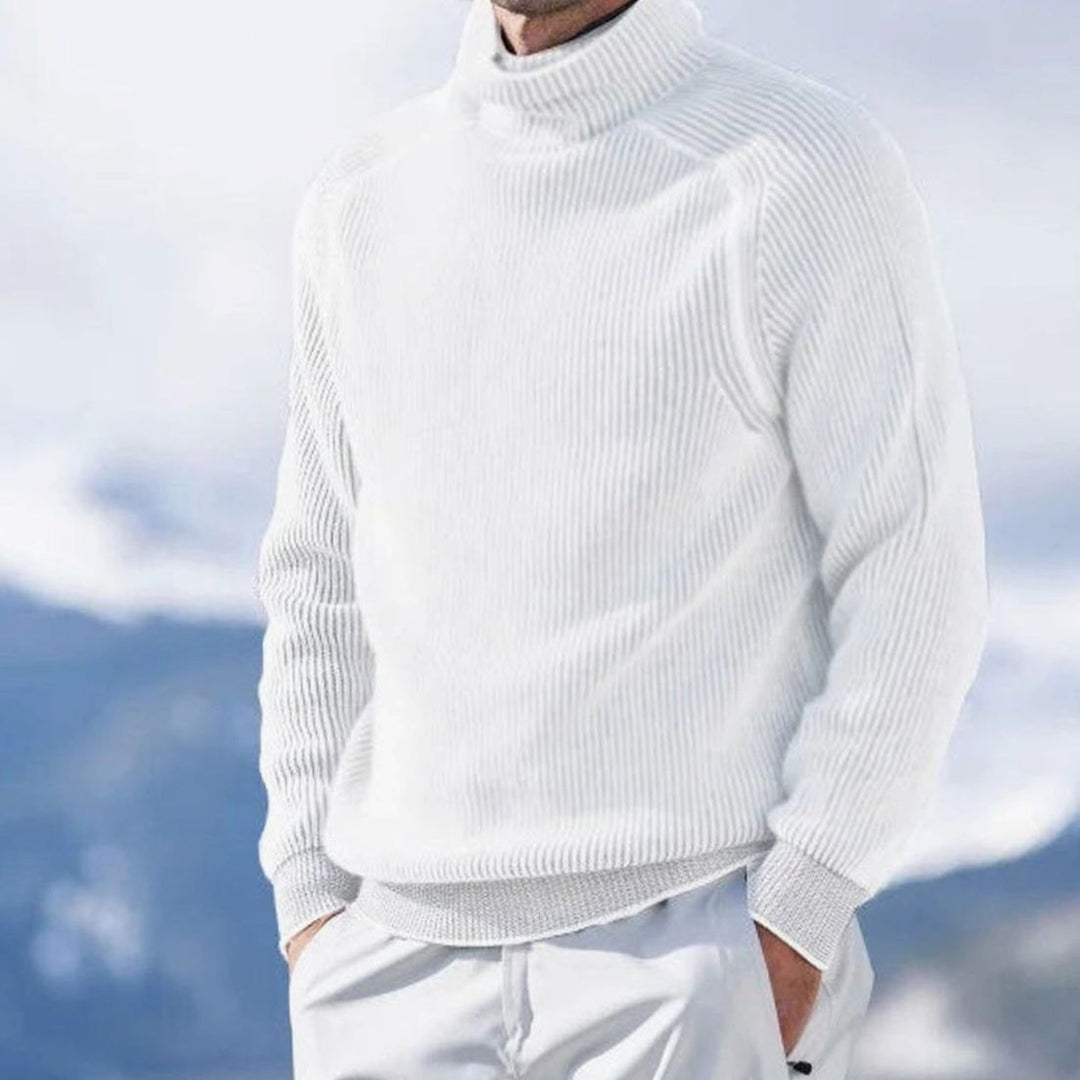 Men's Ribbed Knit Turtleneck Sweater - White