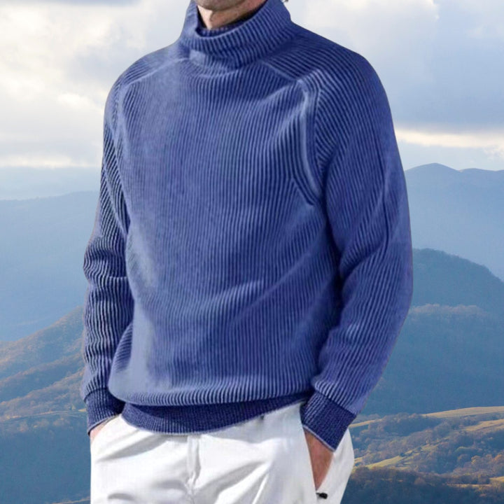 Men's Ribbed Knit Turtleneck Sweater - Blue