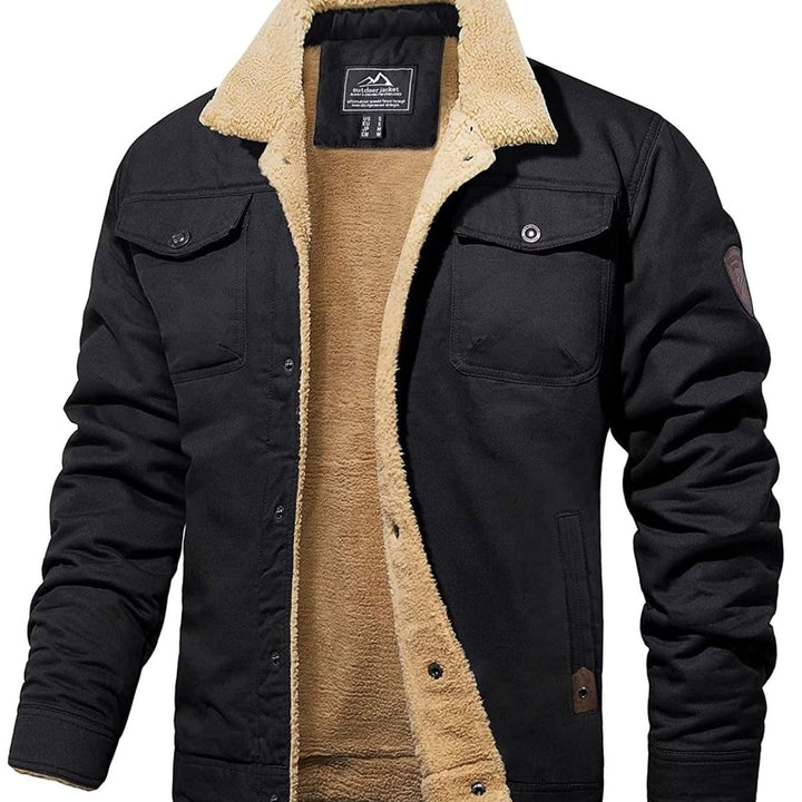 Men's Sherpa-Lined Button-Front Outdoor Casual Jacket - Black