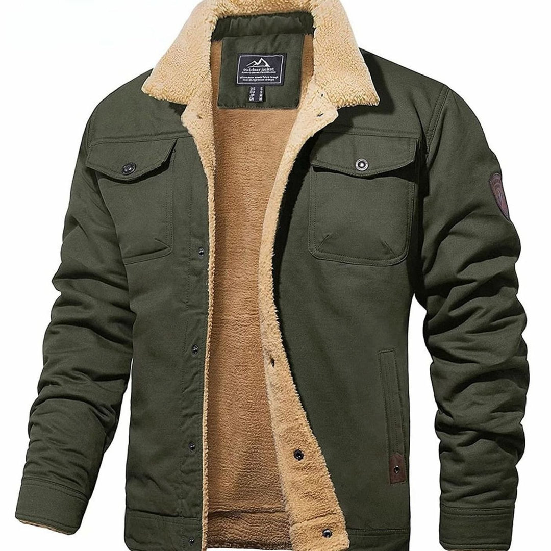 Men's Sherpa-Lined Button-Front Outdoor Casual Jacket - Army Green