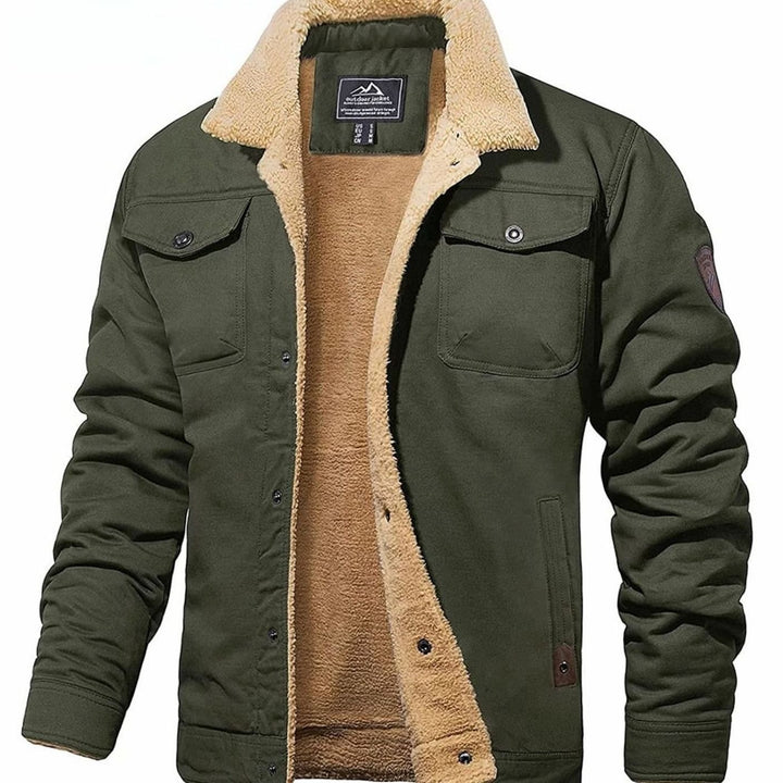 Men's Sherpa-Lined Button-Front Outdoor Casual Jacket - Army Green