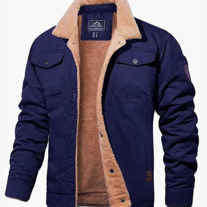 Men's Sherpa-Lined Button-Front Outdoor Casual Jacket - Navy Blue