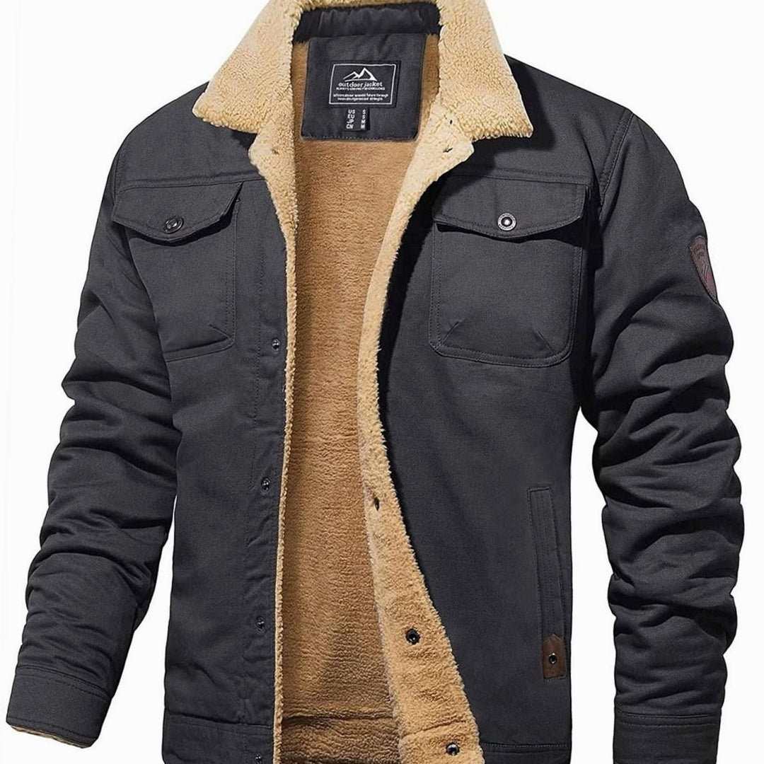 Men's Sherpa-Lined Button-Front Outdoor Casual Jacket - Dark Grey