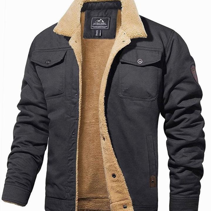 Men's Sherpa-Lined Button-Front Outdoor Casual Jacket - Dark Grey
