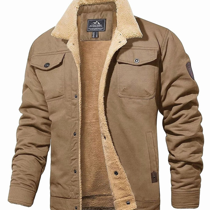 Men's Sherpa-Lined Button-Front Outdoor Casual Jacket - Khaki