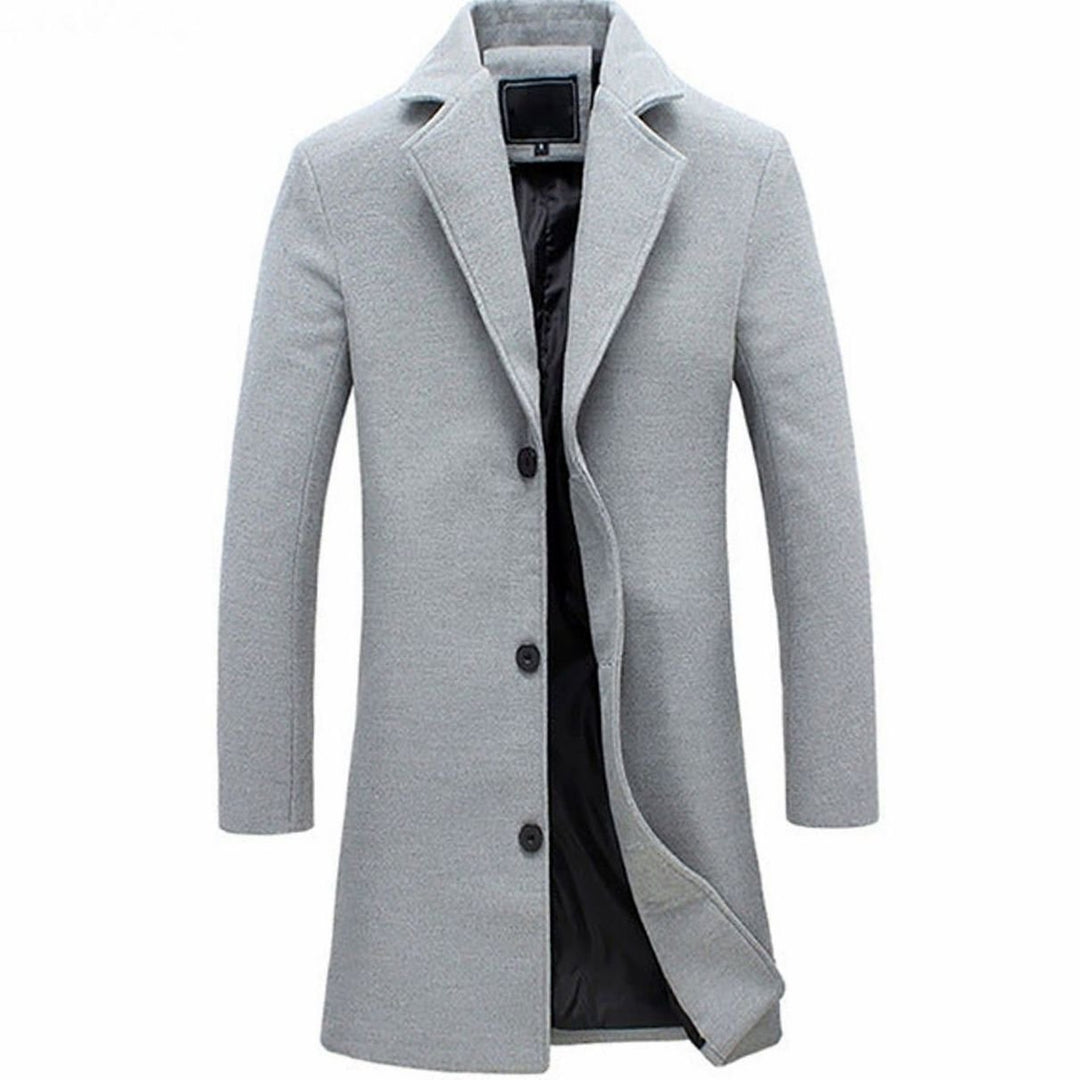 Men's Single-Breasted Notch-Lapel Long Overcoat - Grey