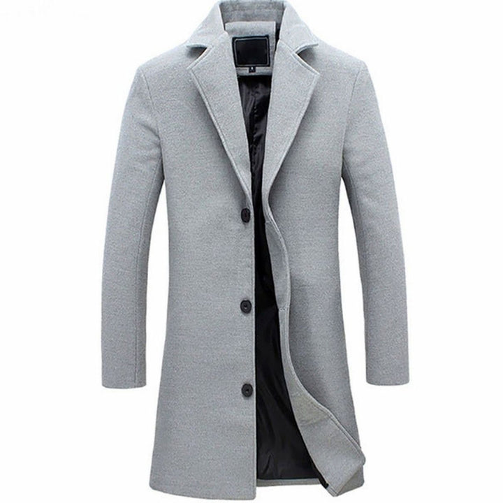 Men's Single-Breasted Notch-Lapel Long Overcoat - Grey