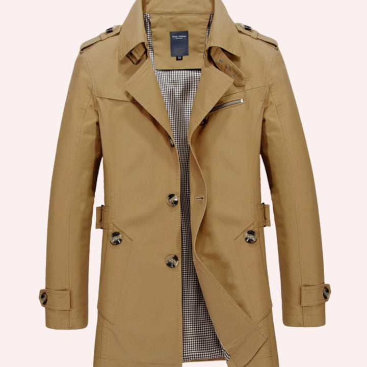 Men's Slim Fit Double-Breasted Trench Coat Epaulette Detail - Khaki