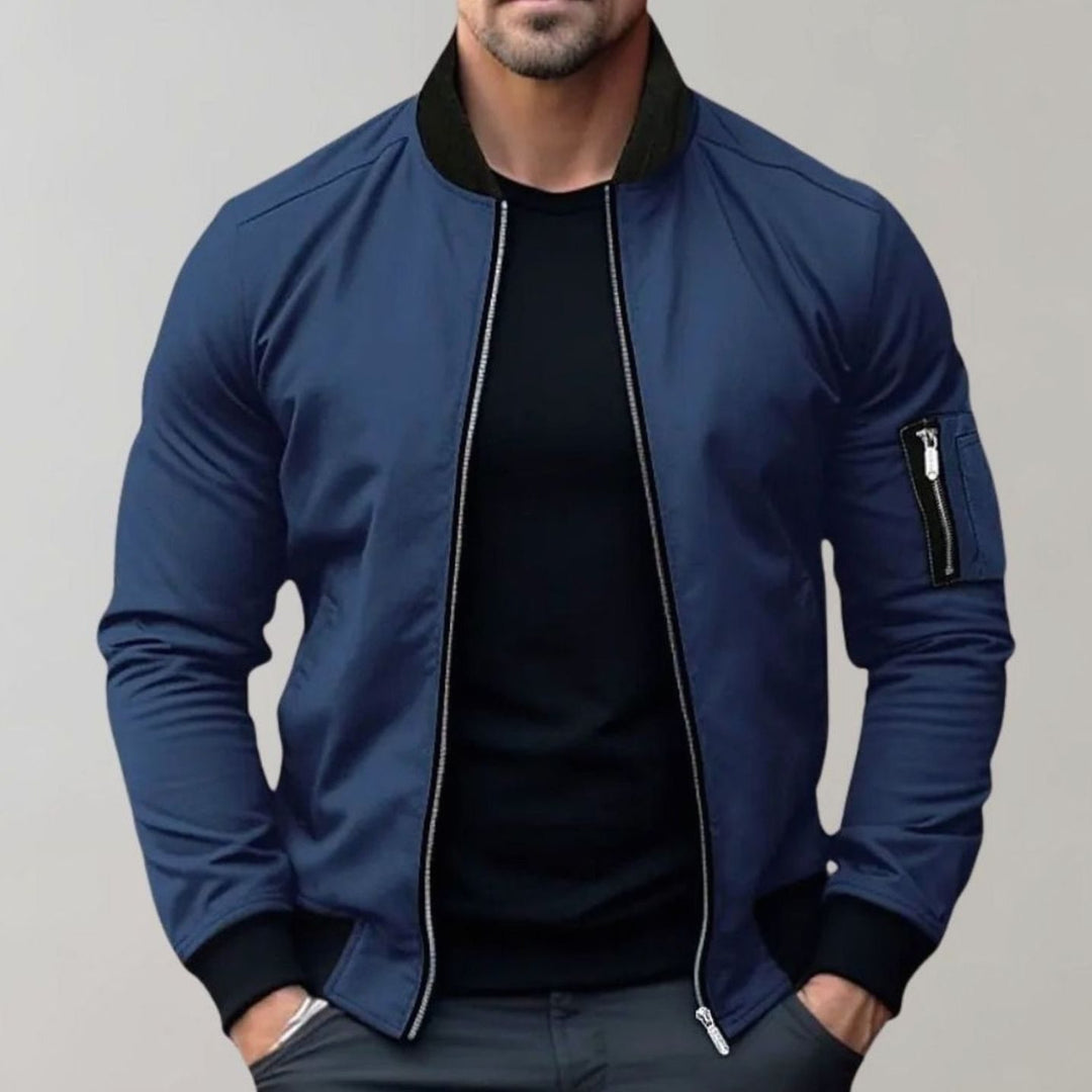 Men's Slim-Fit Full-Zip Bomber Jacket Ribbed-Collar - Blue