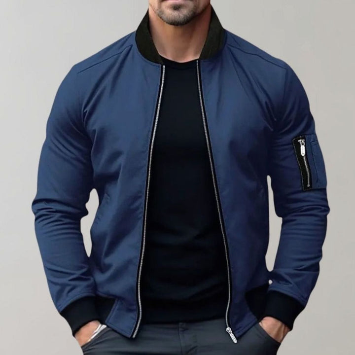 Men's Slim-Fit Full-Zip Bomber Jacket Ribbed-Collar - Blue
