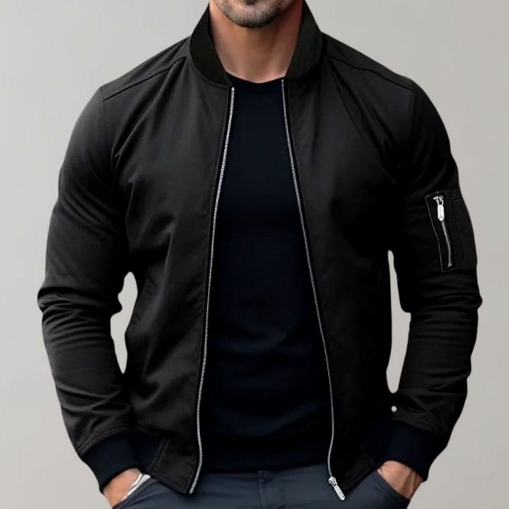 Men's Slim-Fit Full-Zip Bomber Jacket Ribbed-Collar - Black