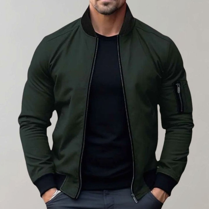 Men's Slim-Fit Full-Zip Bomber Jacket Ribbed-Collar - Green