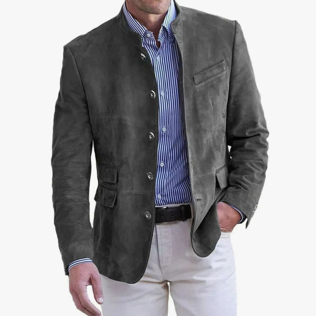 Men's Slim Fit Stand-Collar Button-Front Blazer Jacket - Grey