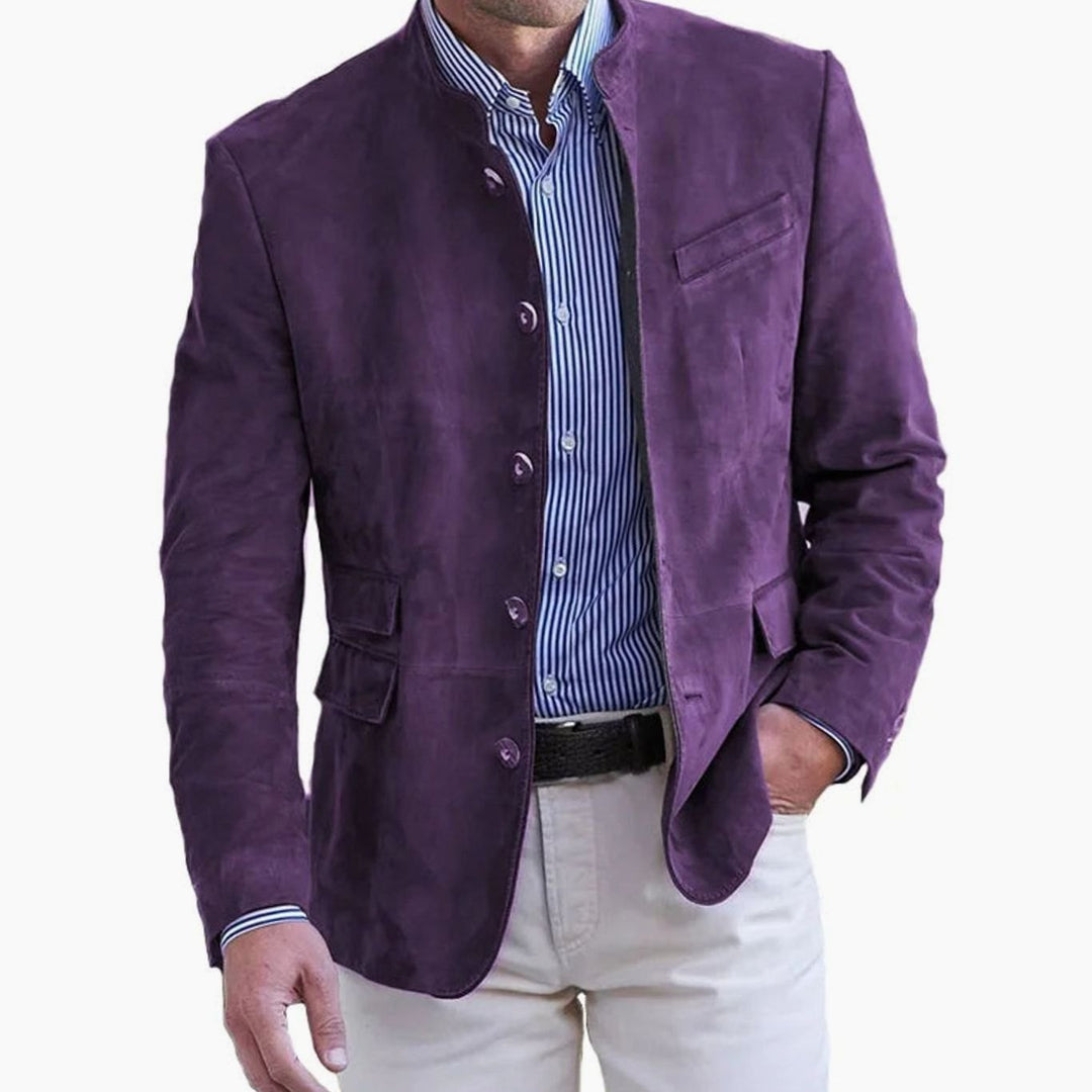 Men's Slim Fit Stand-Collar Button-Front Blazer Jacket - Purple