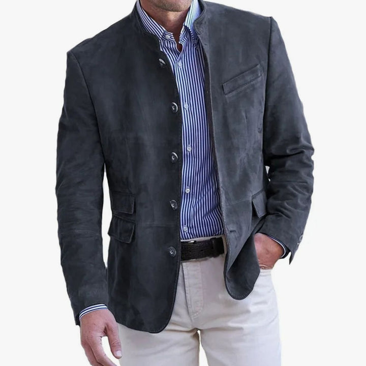 Men's Slim Fit Stand-Collar Button-Front Blazer Jacket - Black