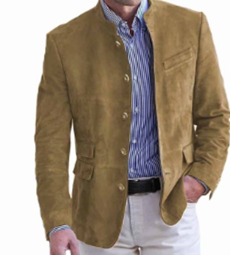 Men's Slim Fit Stand-Collar Button-Front Blazer Jacket - Khaki
