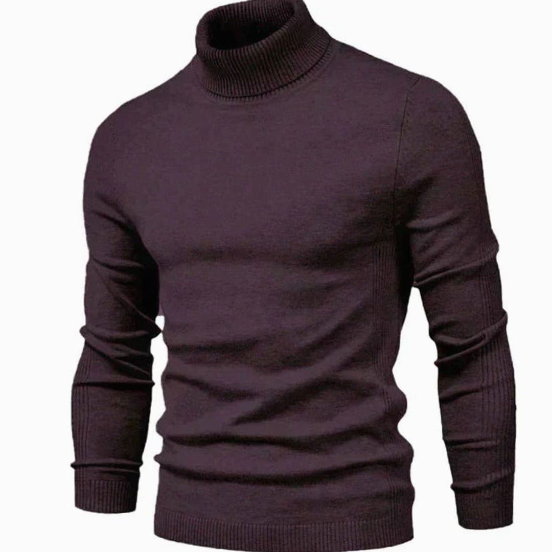 Men's Slim-Fit Turtleneck Warm Knit Neck Sweater - Burgundy