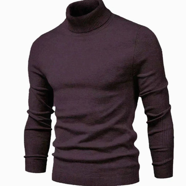 Men's Slim-Fit Turtleneck Warm Knit Neck Sweater - Burgundy