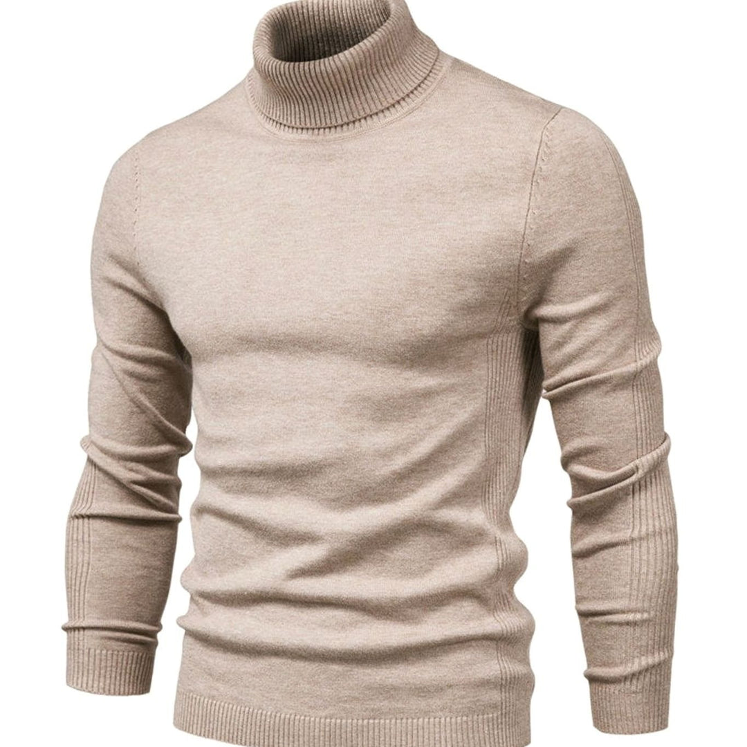 Men's Slim-Fit Turtleneck Warm Knit Neck Sweater - Beige
