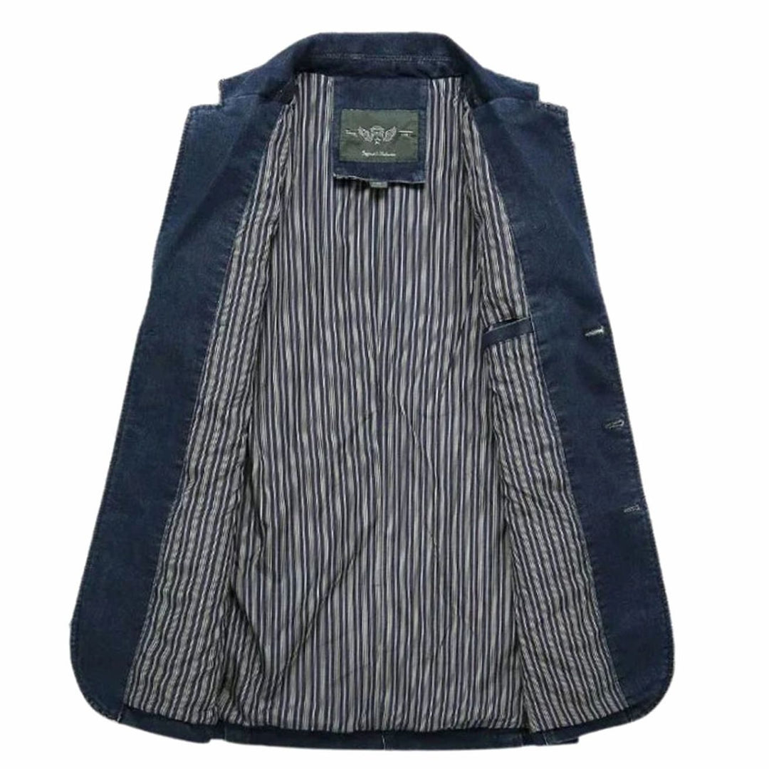 Men's Structured Three-Button Notch-Lapel Denim Blazer