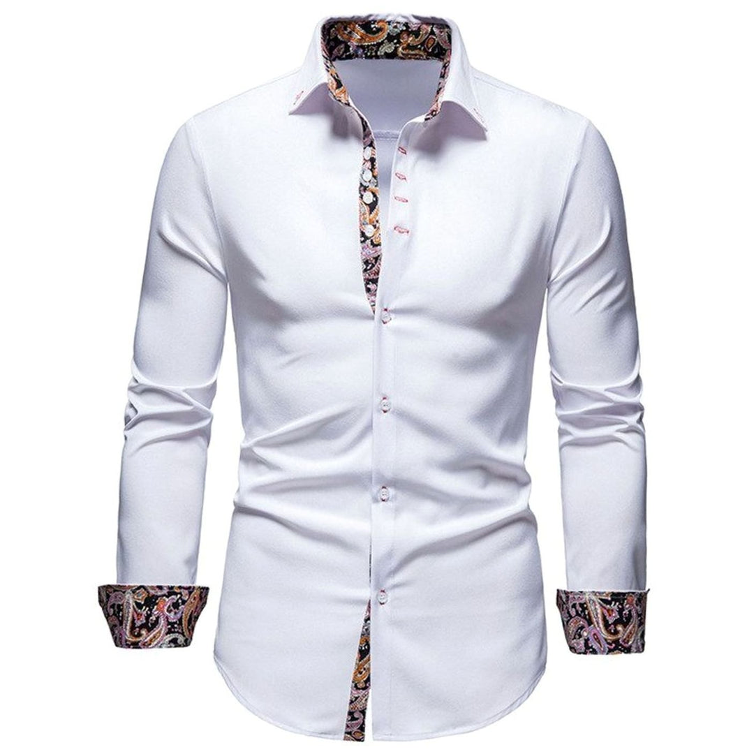 Men's Stylish Shirt Slim-Fit Paisley-Cuff Long-Sleeve Button-Down - White
