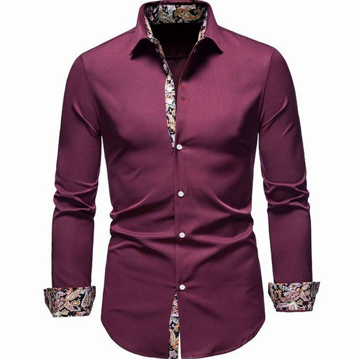 Men's Stylish Shirt Slim-Fit Paisley-Cuff Long-Sleeve Button-Down - Red