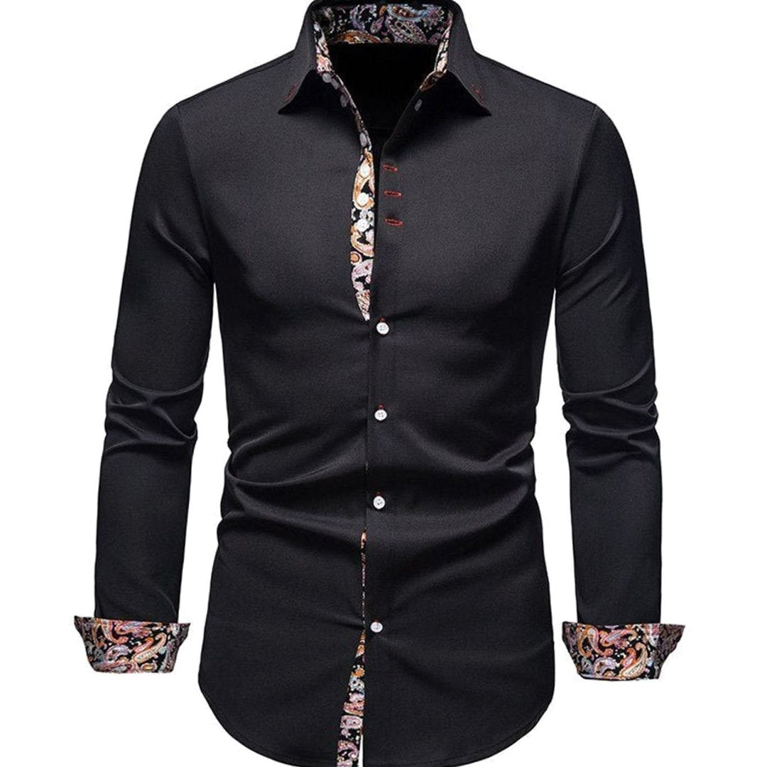 Men's Stylish Shirt Slim-Fit Paisley-Cuff Long-Sleeve Button-Down - Black