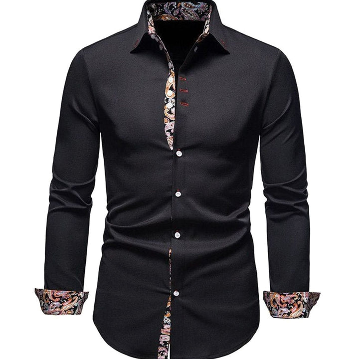 Men's Stylish Shirt Slim-Fit Paisley-Cuff Long-Sleeve Button-Down - Black
