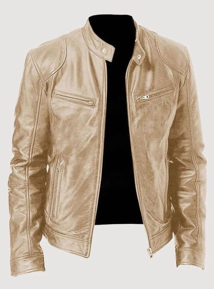 Men's Tailored-Fit Zip-Up Faux Leather Casual Jacket - Gold