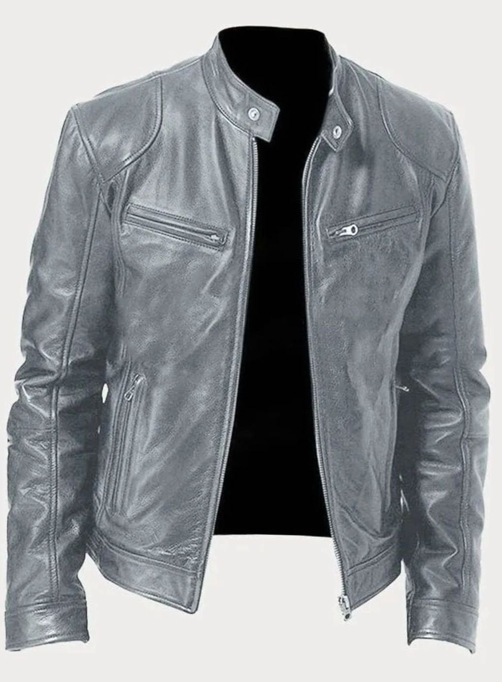 Men's Tailored-Fit Zip-Up Faux Leather Casual Jacket - Gray