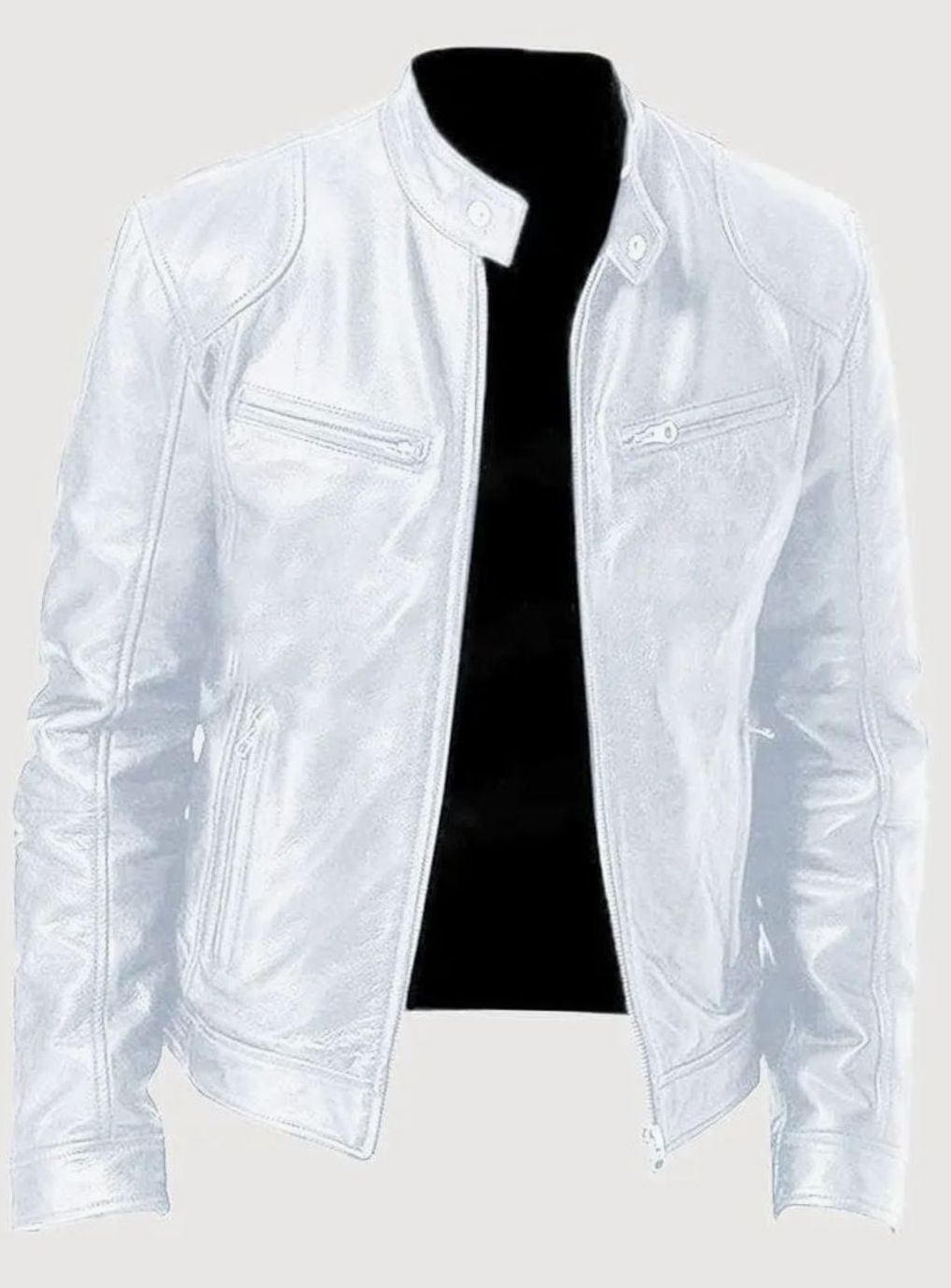 Men's Tailored-Fit Zip-Up Faux Leather Casual Jacket - White