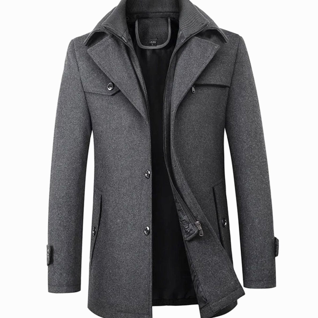 Men's Tailored Single-Breasted Winter Button Overcoat - Grey