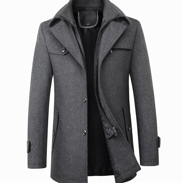 Men's Tailored Single-Breasted Winter Button Overcoat - Grey