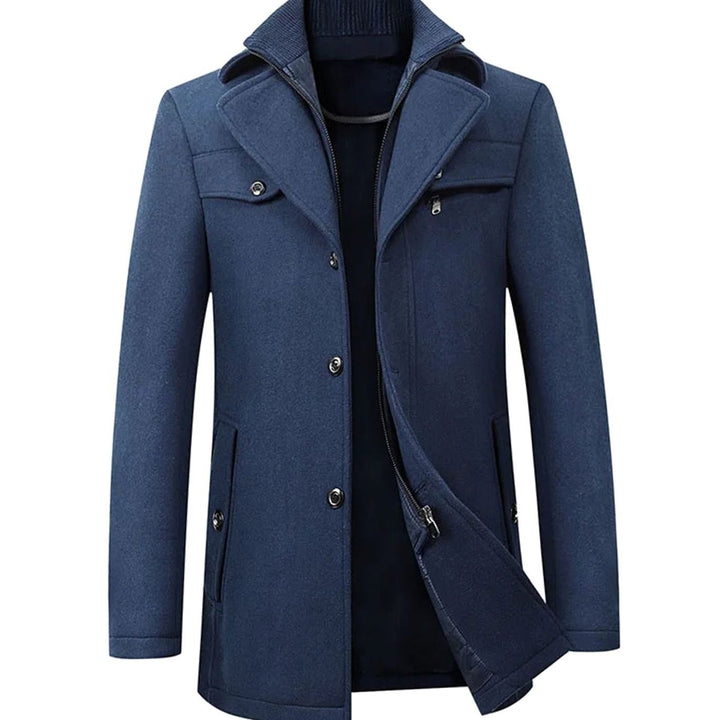 Men's Tailored Single-Breasted Winter Button Overcoat - Navy Blue