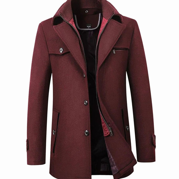 Men's Tailored Single-Breasted Winter Button Overcoat - Burgundy