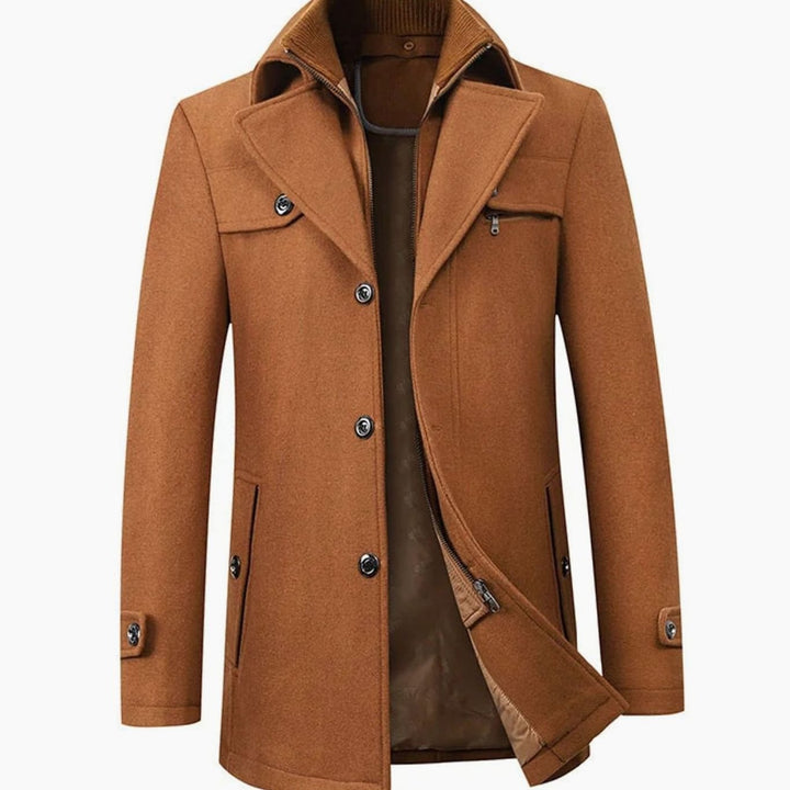 Men's Tailored Single-Breasted Winter Button Overcoat - Brown