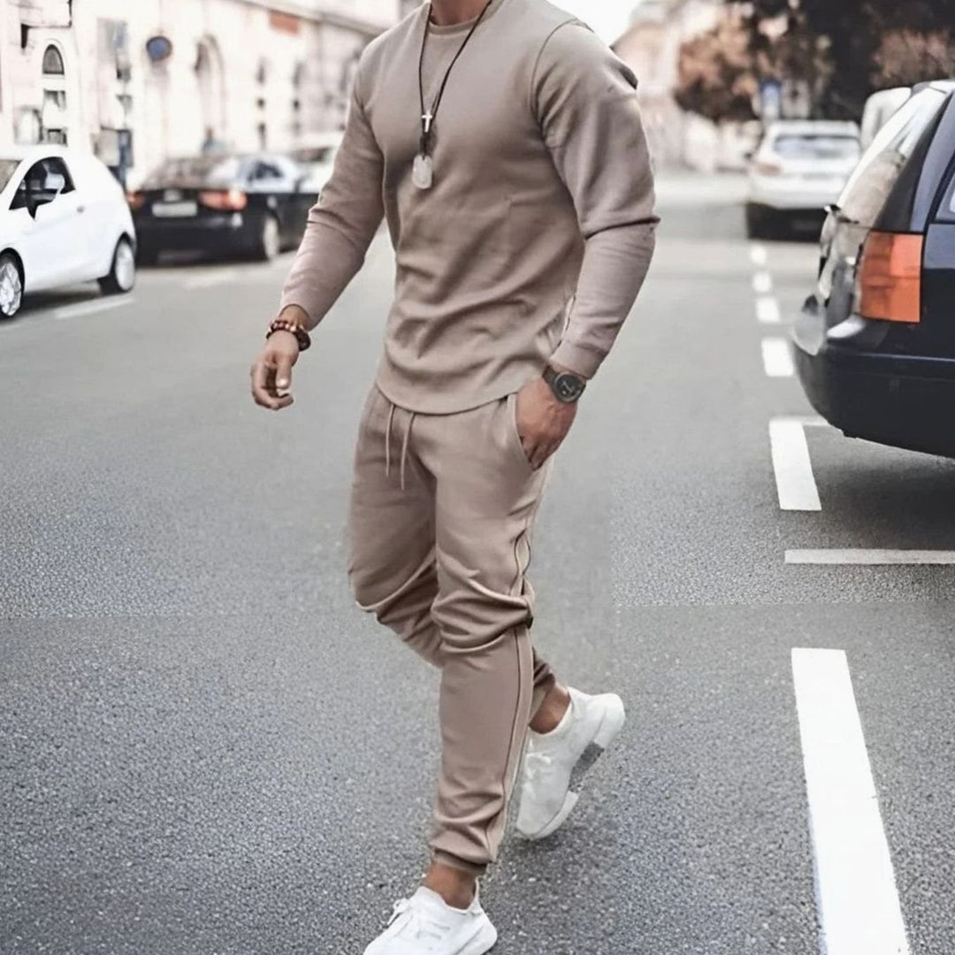 Men's Two-Piece Tracksuit Crewneck Long-Sleeve Jogger Set